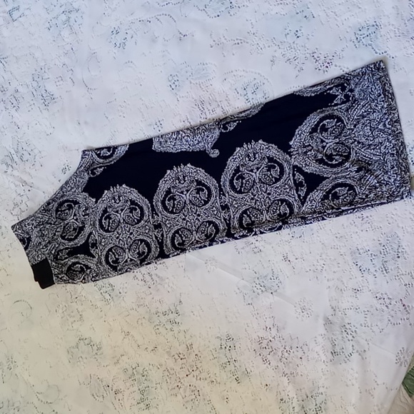INC International Concepts Petite Paisley Wide Leg Pull On Pants Size P/S Navy - Picture 8 of 11